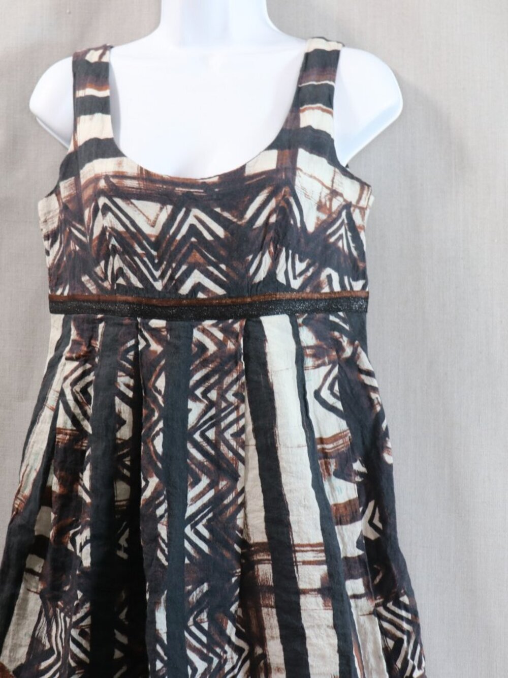 Peruvian Connection Batik Midi Dress Size 6 (Fits like 4/5) Black Brown Cotton - Picture 4 of 16